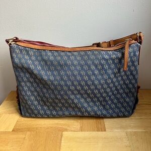 Dooney & Bourke Signature DB Monogram Denim Shoulder Bag - Blue/Tan